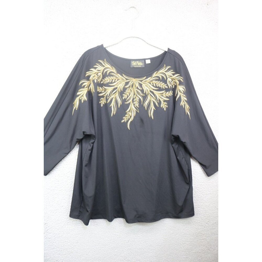 Bob Mackie Wearable Art Embroidered Rhinestones Knit Blouse-Size 1X